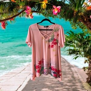 FREE w/Purchase - ECLA Light Pink Tropical Floral Print Top *see description